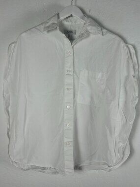 COS Womens White Button-Up Shirt Size US 4 Short Sleeve 100% Cotton Relaxed Fit